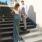 Modest Long Off-the-Shoulder Satin Mermaid Prom Dress with Slit