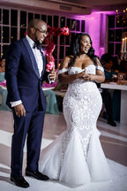 Modest Plus Size Long Mermaid Off-the-Shoulder Lace Wedding Dresses