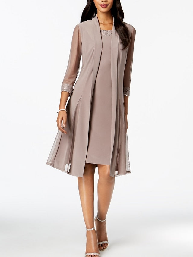 Mother Of The Bride Knee Length Dress Sheath And Jewel Neckline
