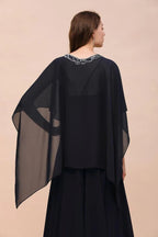 Vestido de dama de honor azul marino con abalorios, envolturas, largo hasta el suelo, vestido de dama de honor de gasa