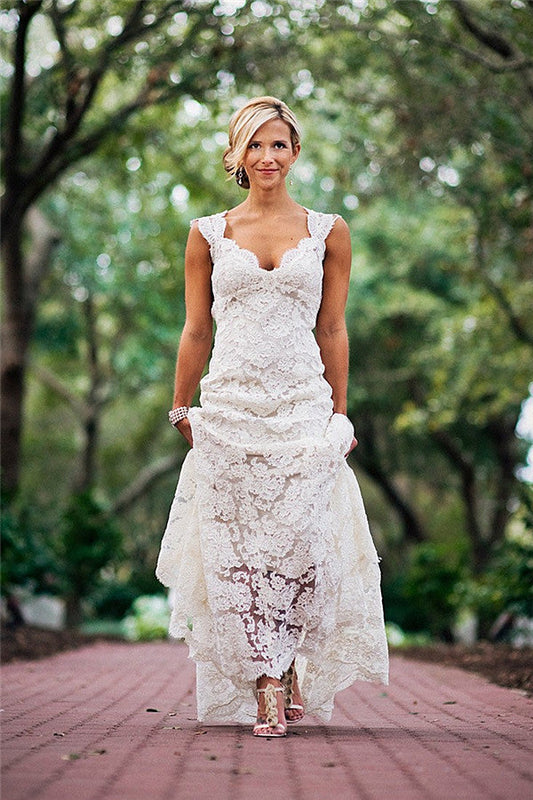 Nouvelle arrivée robe de mariée en dentelle complète sans manches vêtements de mariée d'été