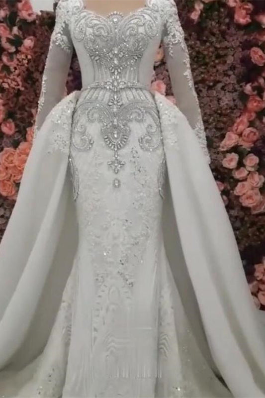 Nouvelle arrivée robe de mariée sirène à manches longues avec surjupe