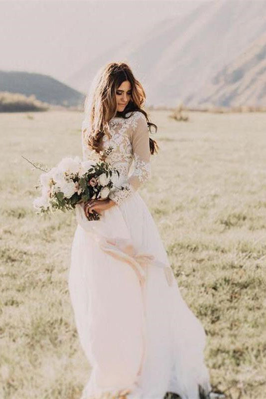 Nouvelle arrivée manches longues robe de mariée en tulle appliques vêtements de mariée