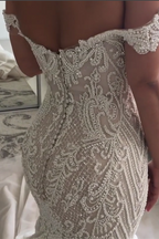 New Arrival Off-the-Shoulder Sweetheart Pearl Mermaid Chapel Train Wedding Dress