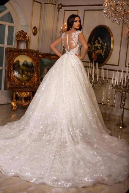 Novos vestidos de noiva elegantes, longos, com decote em V, sem mangas e renda