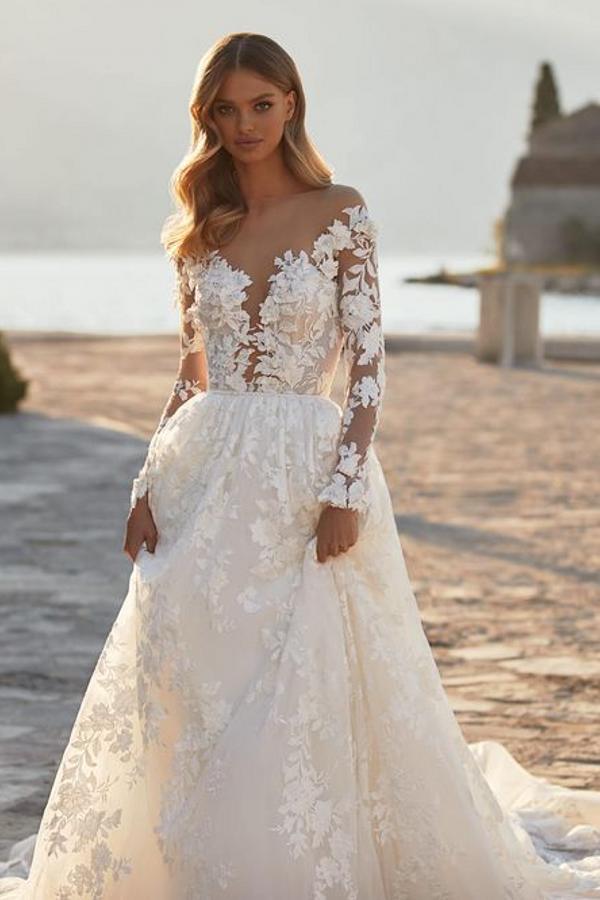 Newinlook Long Sleeves Princess Wedding Dress Tulle With Appliques