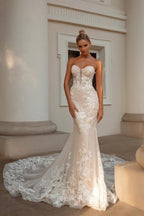 Luxurious Sweetheart Sleeveless Mermaid Lace Bridal Gown For Wedding Dress