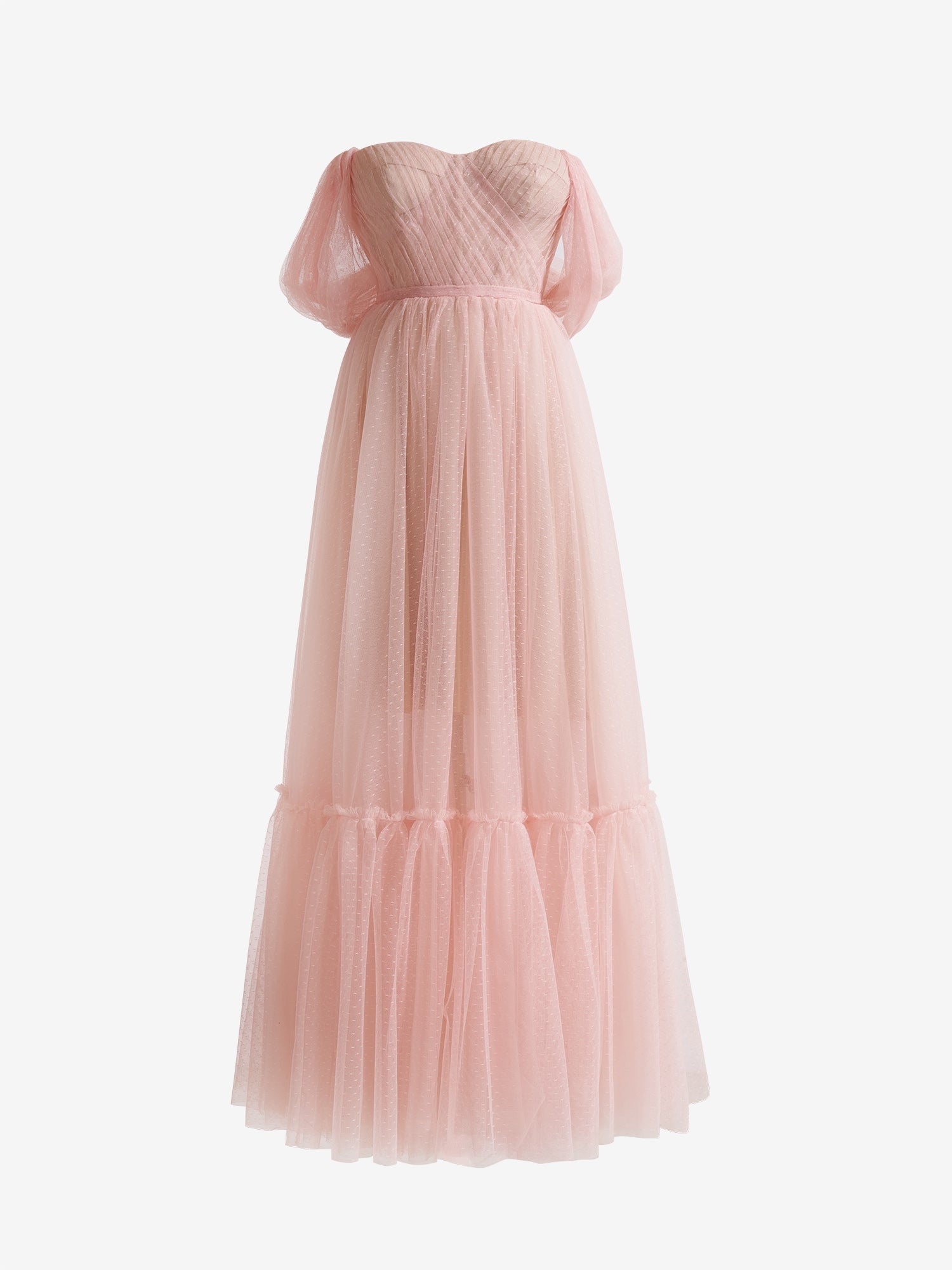 A-Linien-Ballkleid aus rosa Tüll mit Herzausschnitt und bodenlangem Saum
