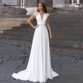 Robes Femme Modestes Robe de Mariée Ligne A Été 2025 Simple Col en V Dos Nu Robes de Mariage Plage Longue Traîne
