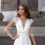 Robes Femme Modestes Robe de Mariée Ligne A Été 2025 Simple Col en V Dos Nu Robes de Mariage Plage Longue Traîne