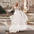 Abiti da sposa principessa boho a linea ad A, scollo a V, maniche lunghe a lanterna, abito da sera semplice, abito da sposa da spiaggia, vestiti da sposa