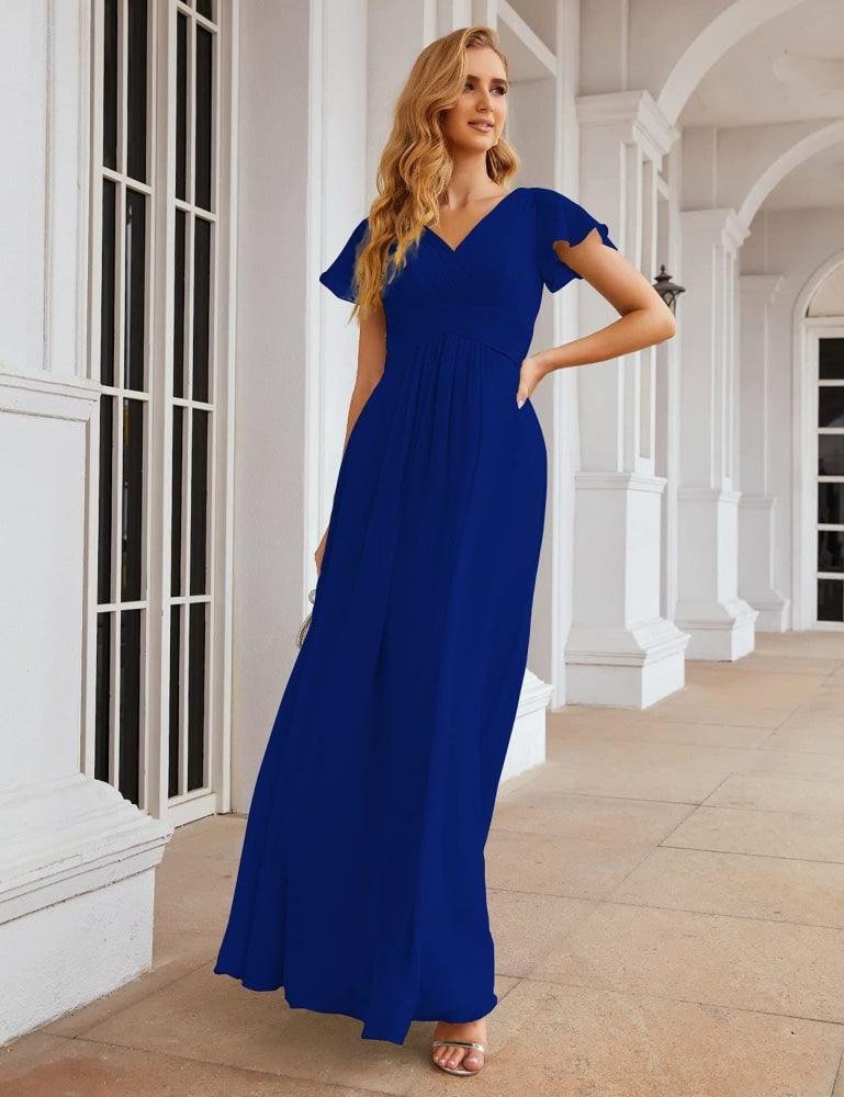 Vestido de Dama de Honra em Chiffon Numbersea, Mangas Curtas, Vestido Longo para Baile, Festa, Casamento, Vestidos para a Mãe da Noiva para Mulheres SEA28047