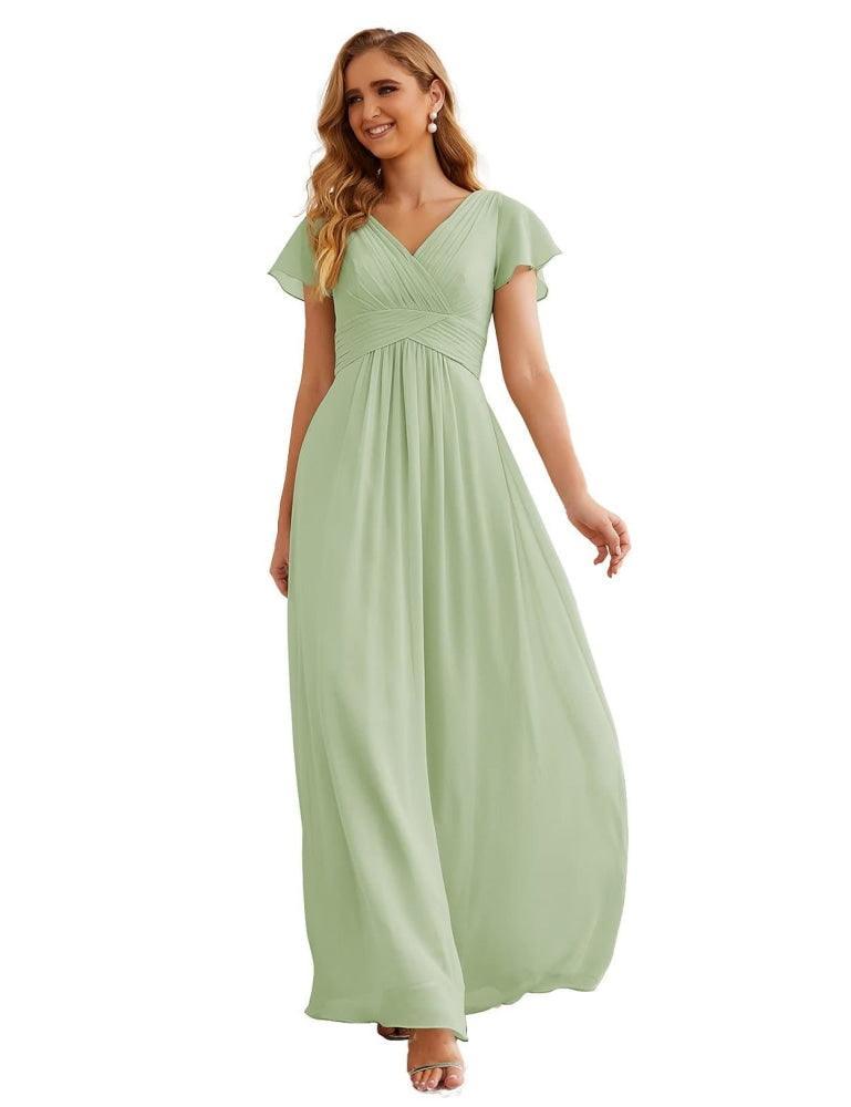Vestido de Dama de Honra em Chiffon Numbersea, Mangas Curtas, Vestido Longo para Baile, Festa, Casamento, Vestidos para a Mãe da Noiva para Mulheres SEA28047