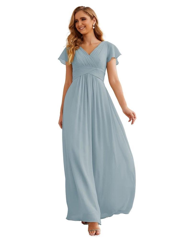 Vestido de Dama de Honra em Chiffon Numbersea, Mangas Curtas, Vestido Longo para Baile, Festa, Casamento, Vestidos para a Mãe da Noiva para Mulheres SEA28047