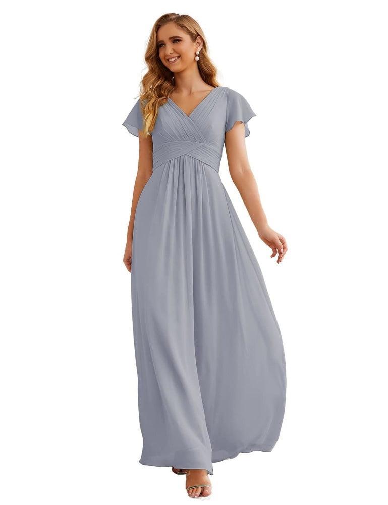 Vestido de Dama de Honra em Chiffon Numbersea, Mangas Curtas, Vestido Longo para Baile, Festa, Casamento, Vestidos para a Mãe da Noiva para Mulheres SEA28047