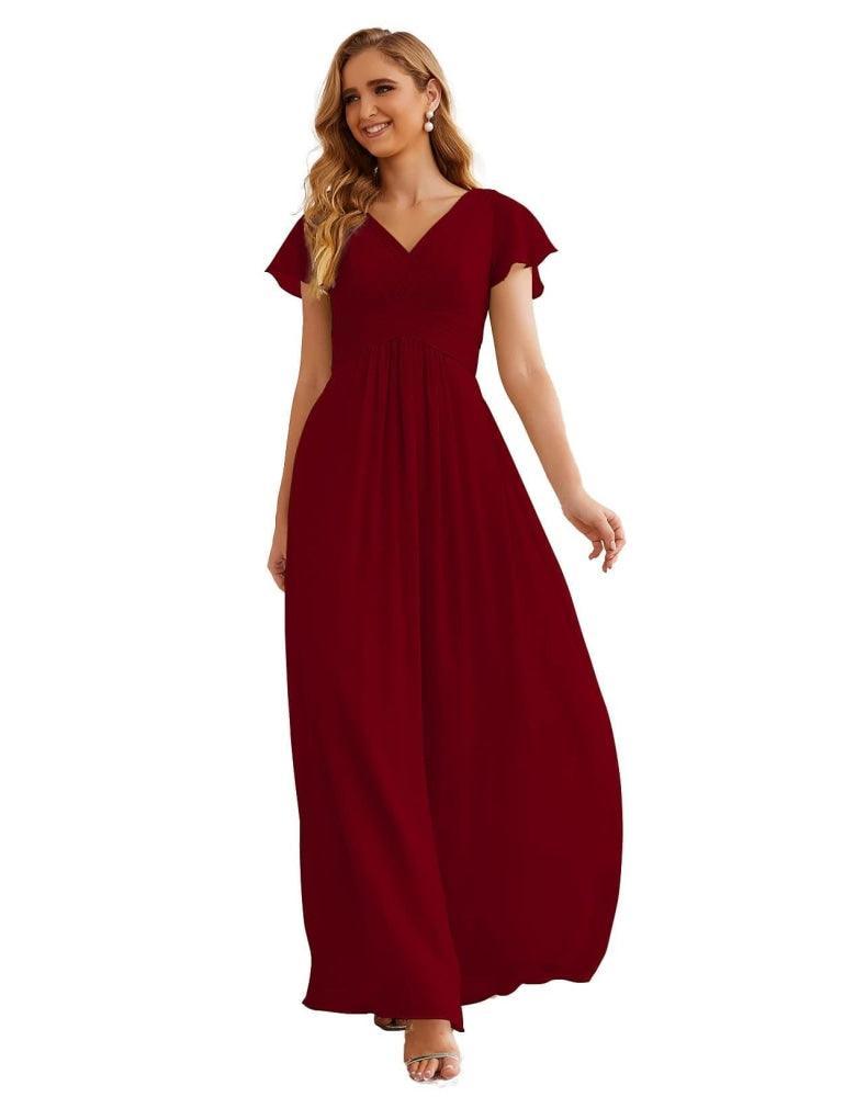 Vestido de Dama de Honra em Chiffon Numbersea, Mangas Curtas, Vestido Longo para Baile, Festa, Casamento, Vestidos para a Mãe da Noiva para Mulheres SEA28047