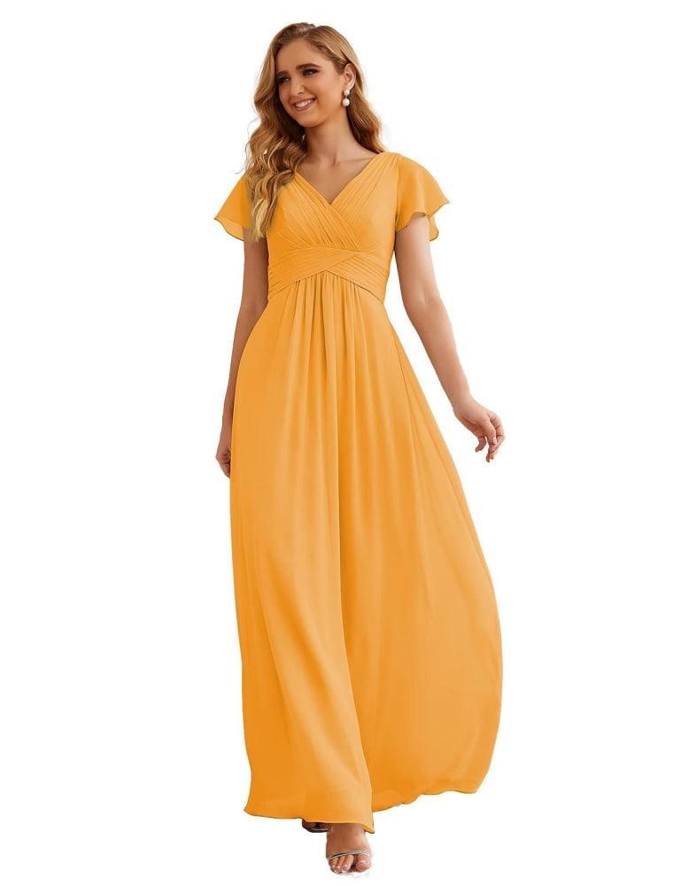 Vestido de Dama de Honra em Chiffon Numbersea, Mangas Curtas, Vestido Longo para Baile, Festa, Casamento, Vestidos para a Mãe da Noiva para Mulheres SEA28047