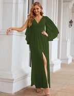 Robes de demoiselle d'honneur en mousseline Numbersea avec fente pour femmes Mariage Longue robe de soirée à manches volantes SEA28045
