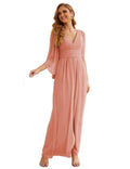 Robes de demoiselle d'honneur en mousseline Numbersea avec fente pour femmes Mariage Longue robe de soirée à manches volantes SEA28045