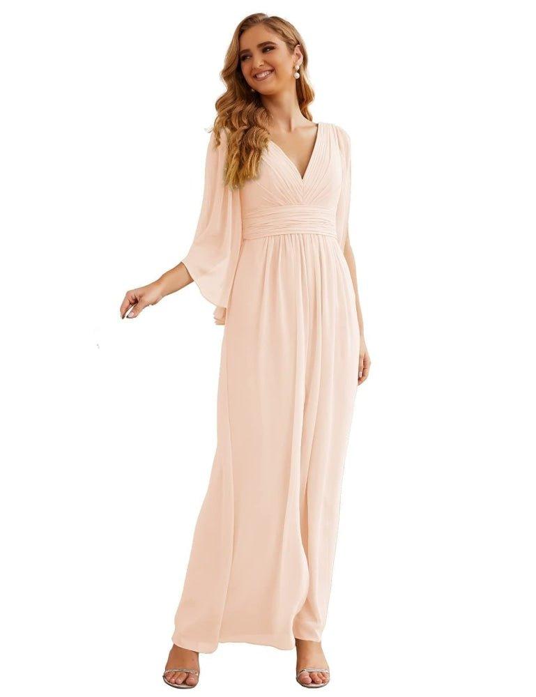 Vestidos de Dama de Honra em Chiffon Numbersea com Fenda para Mulher Vestido Longo de Casamento Festa Baile Manga Sino SEA28045