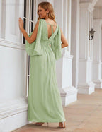 Robes de demoiselle d'honneur en mousseline Numbersea avec fente pour femmes Mariage Longue robe de soirée à manches volantes SEA28045