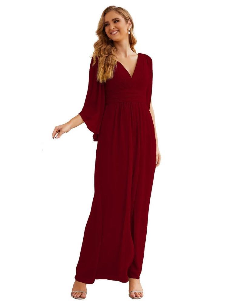 Robes de demoiselle d'honneur en mousseline Numbersea avec fente pour femmes Mariage Longue robe de soirée à manches volantes SEA28045