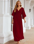 Robes de demoiselle d'honneur en mousseline Numbersea avec fente pour femmes Mariage Longue robe de soirée à manches volantes SEA28045