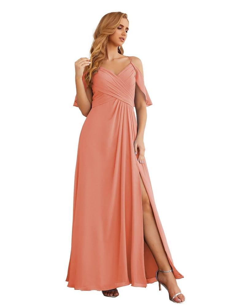 Vestidos longos de dama de honor em chiffon com ombros descobertos Numbersea, tamanhos grandes, vestidos formais de baile para mulher, festa e casamento SEA28070