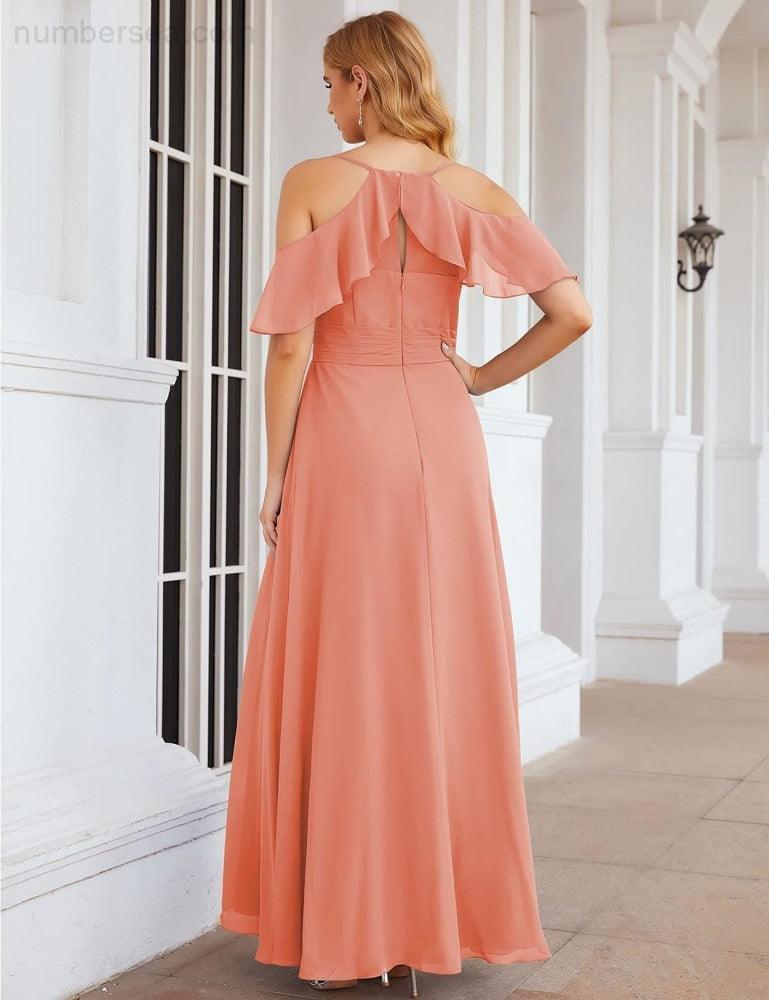 Vestidos longos de dama de honor em chiffon com ombros descobertos Numbersea, tamanhos grandes, vestidos formais de baile para mulher, festa e casamento SEA28070