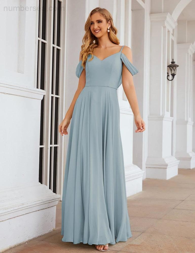 Abito da Sposa in Chiffon con Spalle Scoperte, Lungo e Maxi, per Damigelle, Cerimonia, Ballo e Feste per Donne  SEA28059