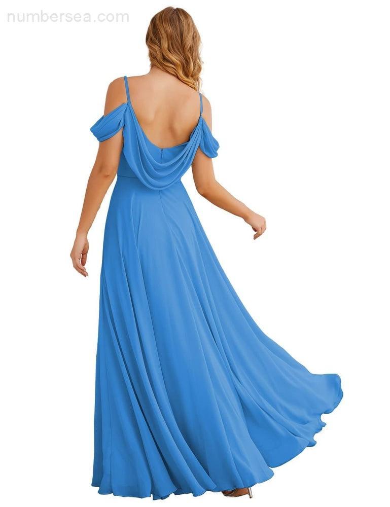 Abito da Sposa in Chiffon con Spalle Scoperte, Lungo e Maxi, per Damigelle, Cerimonia, Ballo e Feste per Donne  SEA28059