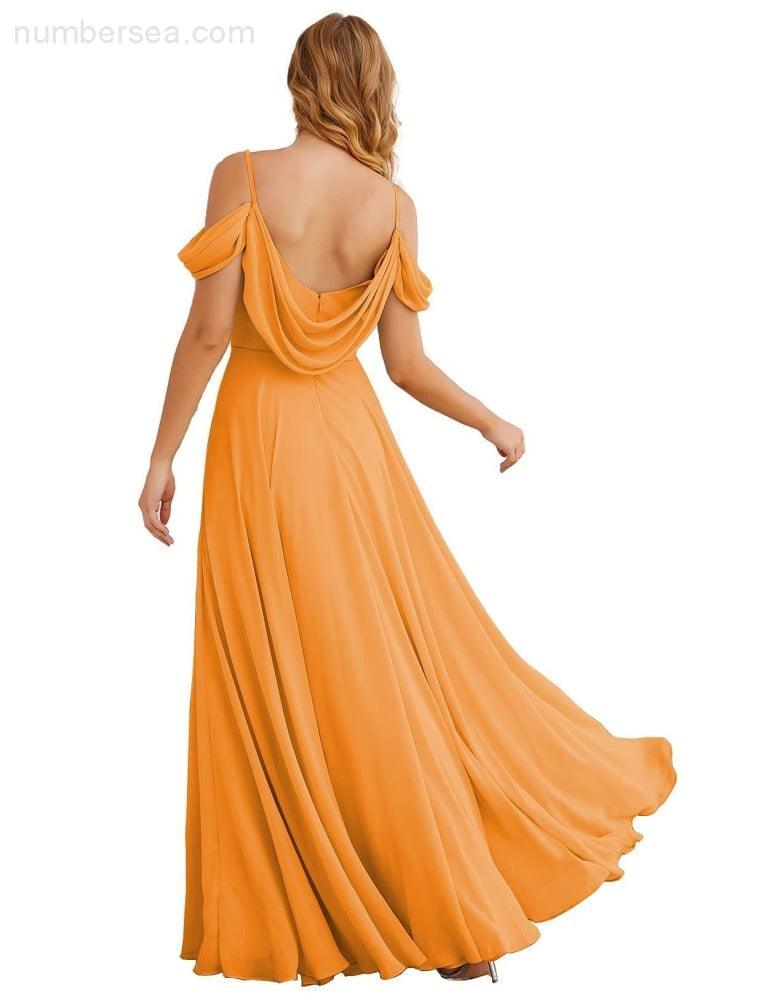 Abito da Sposa in Chiffon con Spalle Scoperte, Lungo e Maxi, per Damigelle, Cerimonia, Ballo e Feste per Donne  SEA28059