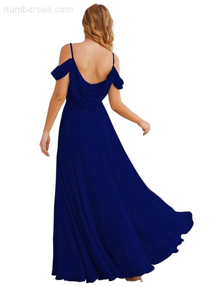 Abito da Sposa in Chiffon con Spalle Scoperte, Lungo e Maxi, per Damigelle, Cerimonia, Ballo e Feste per Donne  SEA28059