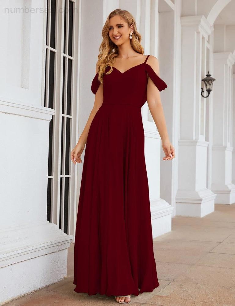 Abito da Sposa in Chiffon con Spalle Scoperte, Lungo e Maxi, per Damigelle, Cerimonia, Ballo e Feste per Donne  SEA28059