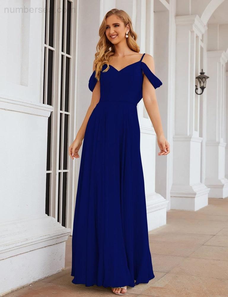 Abito da Sposa in Chiffon con Spalle Scoperte, Lungo e Maxi, per Damigelle, Cerimonia, Ballo e Feste per Donne  SEA28059