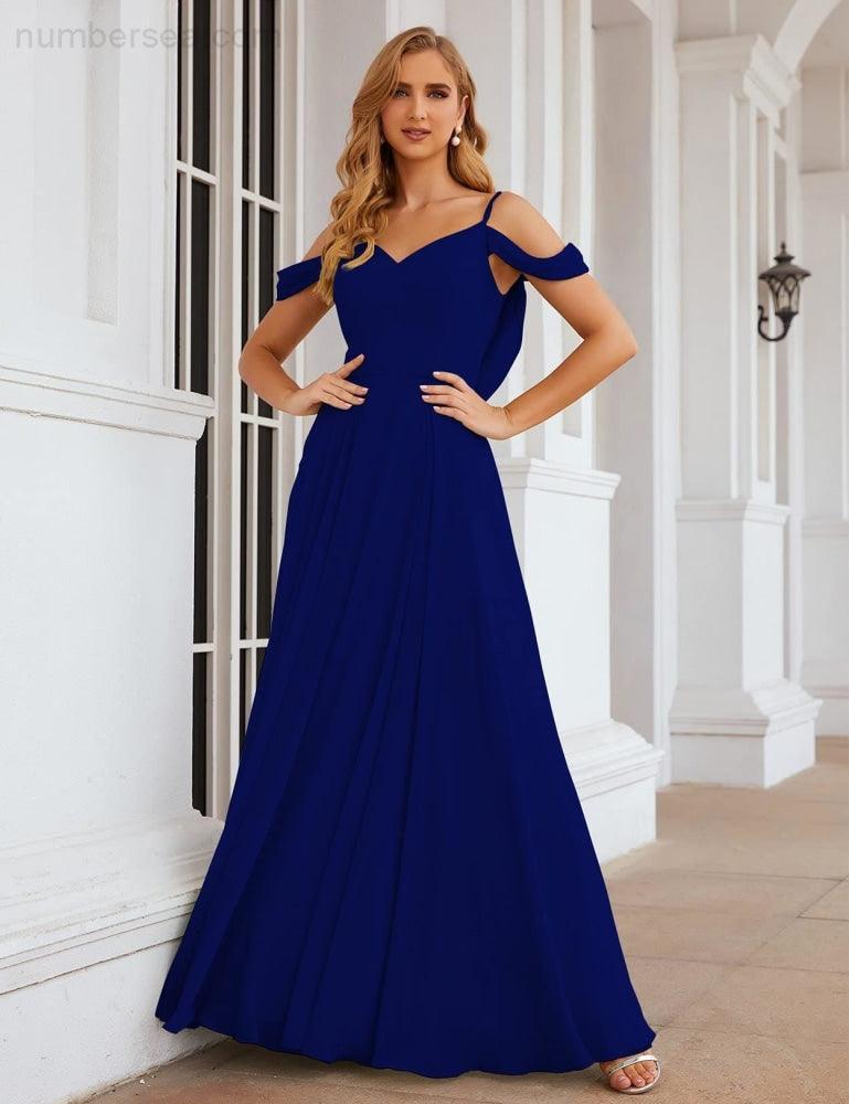 Abito da Sposa in Chiffon con Spalle Scoperte, Lungo e Maxi, per Damigelle, Cerimonia, Ballo e Feste per Donne  SEA28059
