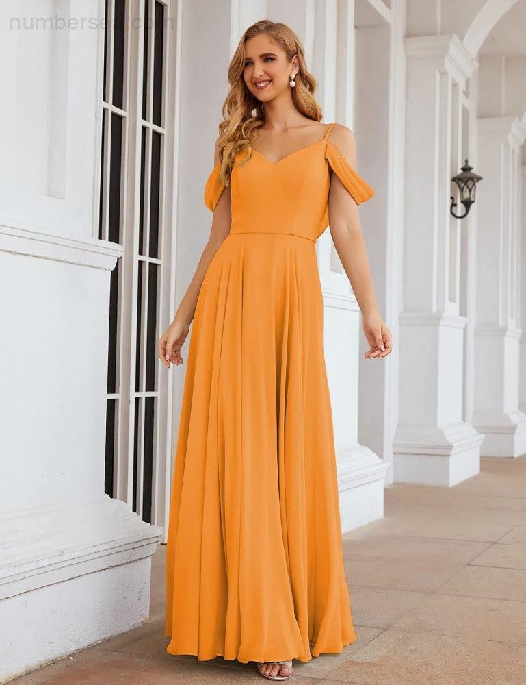 Abito da Sposa in Chiffon con Spalle Scoperte, Lungo e Maxi, per Damigelle, Cerimonia, Ballo e Feste per Donne  SEA28059