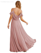 Abito da Sposa in Chiffon con Spalle Scoperte, Lungo e Maxi, per Damigelle, Cerimonia, Ballo e Feste per Donne  SEA28059