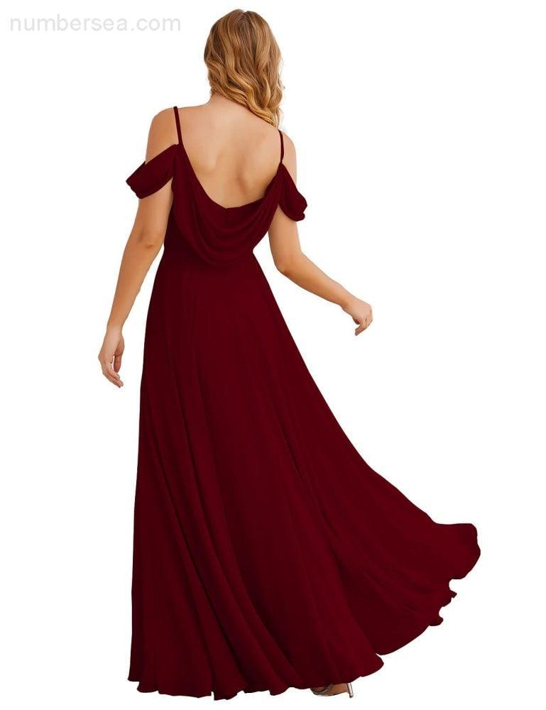 Abito da Sposa in Chiffon con Spalle Scoperte, Lungo e Maxi, per Damigelle, Cerimonia, Ballo e Feste per Donne  SEA28059
