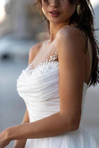 Glänzende Satin A-Linien Hochzeitskleider mit Herzausschnitt und Perlen MW1024