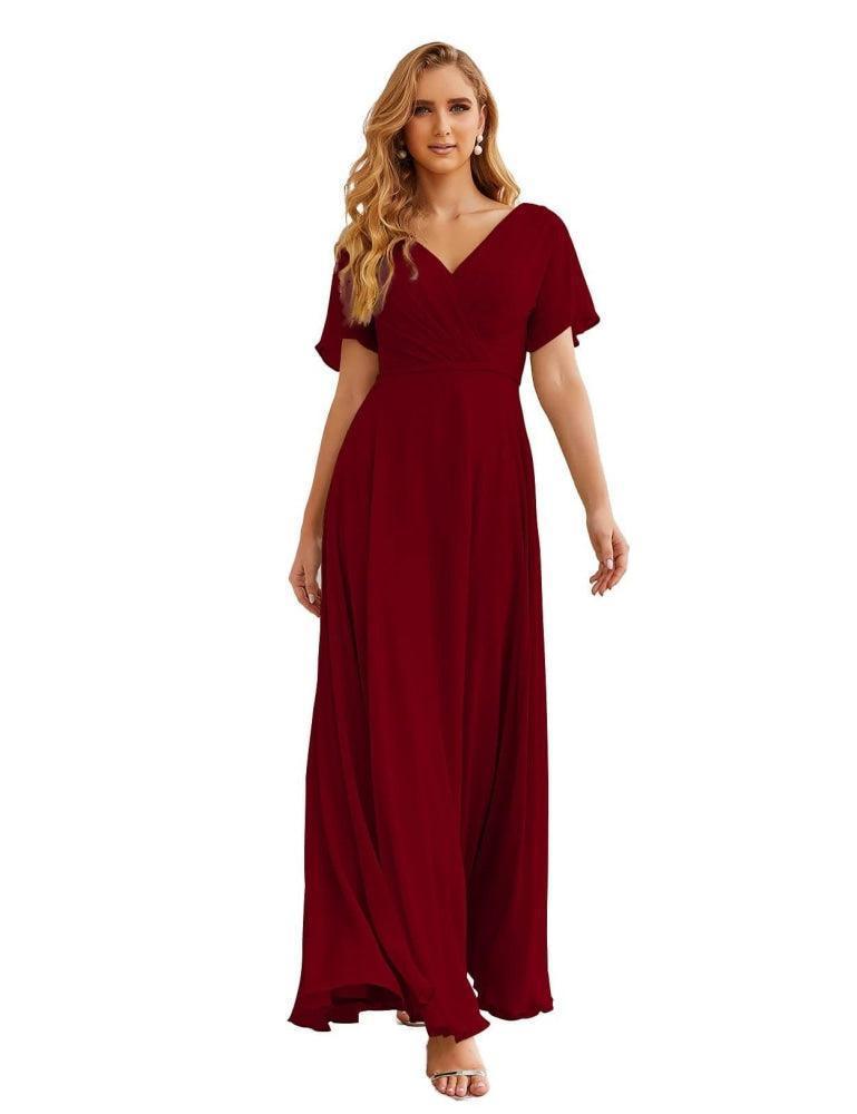 Vestido de Dama de Honra Longo de Chiffon com Decote em V e Cintura Envolvente para Convidados de Casamento  SEA28049