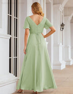 Vestido de Dama de Honra Longo de Chiffon com Decote em V e Cintura Envolvente para Convidados de Casamento  SEA28049