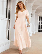 Vestido de Dama de Honra Longo de Chiffon com Decote em V e Cintura Envolvente para Convidados de Casamento  SEA28049