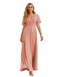 Vestido de Dama de Honra Longo de Chiffon com Decote em V e Cintura Envolvente para Convidados de Casamento  SEA28049