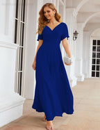 Vestido de Dama de Honra Longo de Chiffon com Decote em V e Cintura Envolvente para Convidados de Casamento  SEA28049