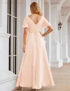Vestido de Dama de Honra Longo de Chiffon com Decote em V e Cintura Envolvente para Convidados de Casamento  SEA28049