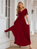 Vestido de Dama de Honra Longo de Chiffon com Decote em V e Cintura Envolvente para Convidados de Casamento  SEA28049