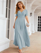 Vestido de Dama de Honra Longo de Chiffon com Decote em V e Cintura Envolvente para Convidados de Casamento  SEA28049