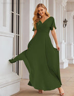 Vestido de Dama de Honra Longo de Chiffon com Decote em V e Cintura Envolvente para Convidados de Casamento  SEA28049