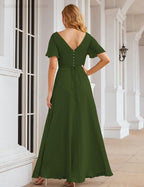 Vestido de Dama de Honra Longo de Chiffon com Decote em V e Cintura Envolvente para Convidados de Casamento  SEA28049